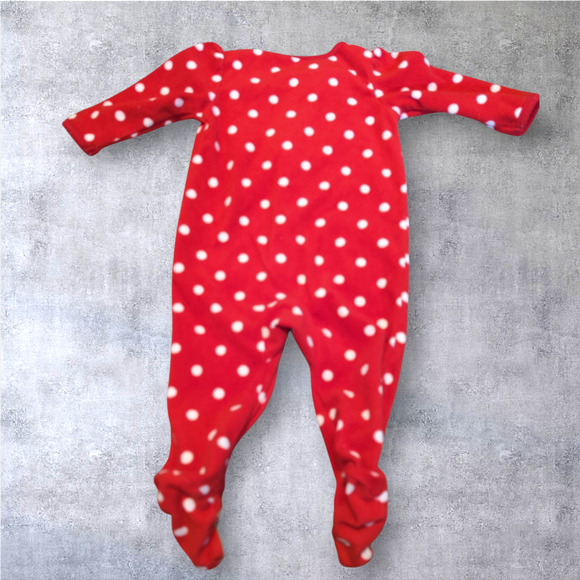 CARTER'S Red Polka Dot Reindeer Christmas One Piece Footed Pajamas 9 Month - Picture 3 of 10